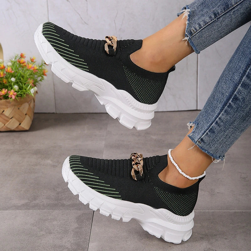 Stylish mesh trainers for women with a breathable, comfortable design and chunky muffin heel