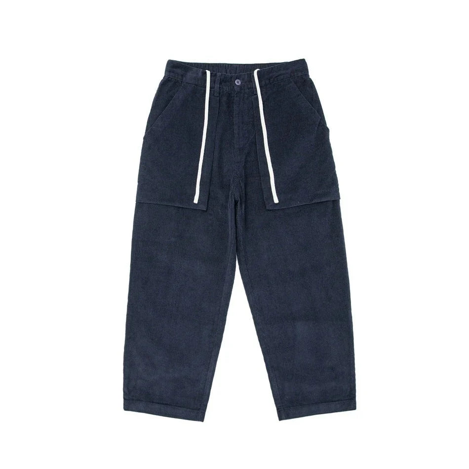 Retro corduroy straight-leg casual trousers for men in khaki and navy blue colours