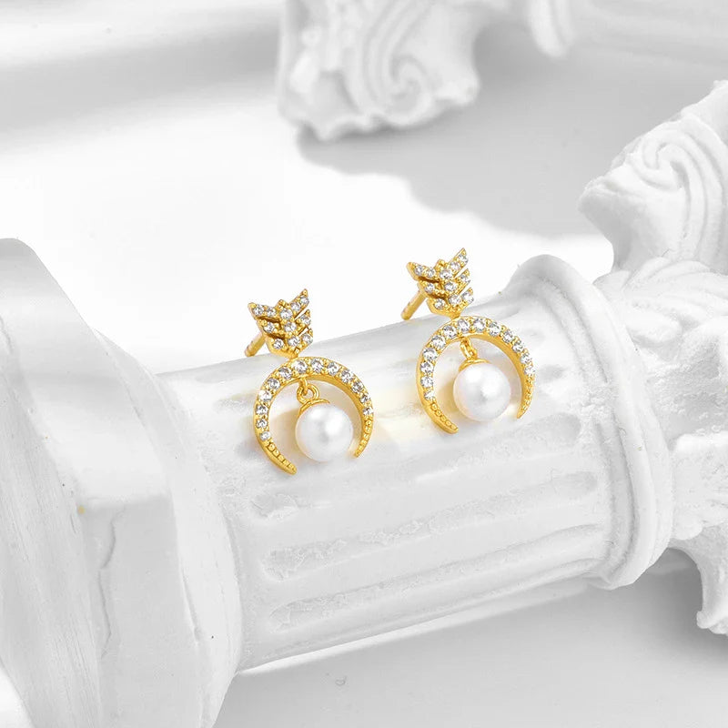 Personalized Pearl Stud Earrings in Premium 925 Sterling Silver with Elegant Geometric Design