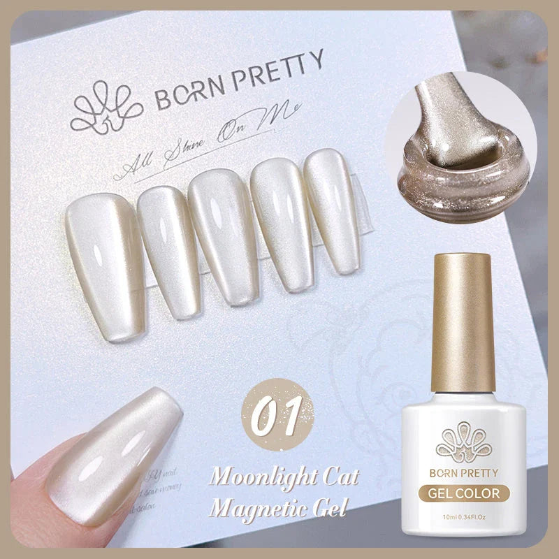 Radiant white light magnetic gel nail polish with sparkling glitter for enchanting, shimmering nail art designs