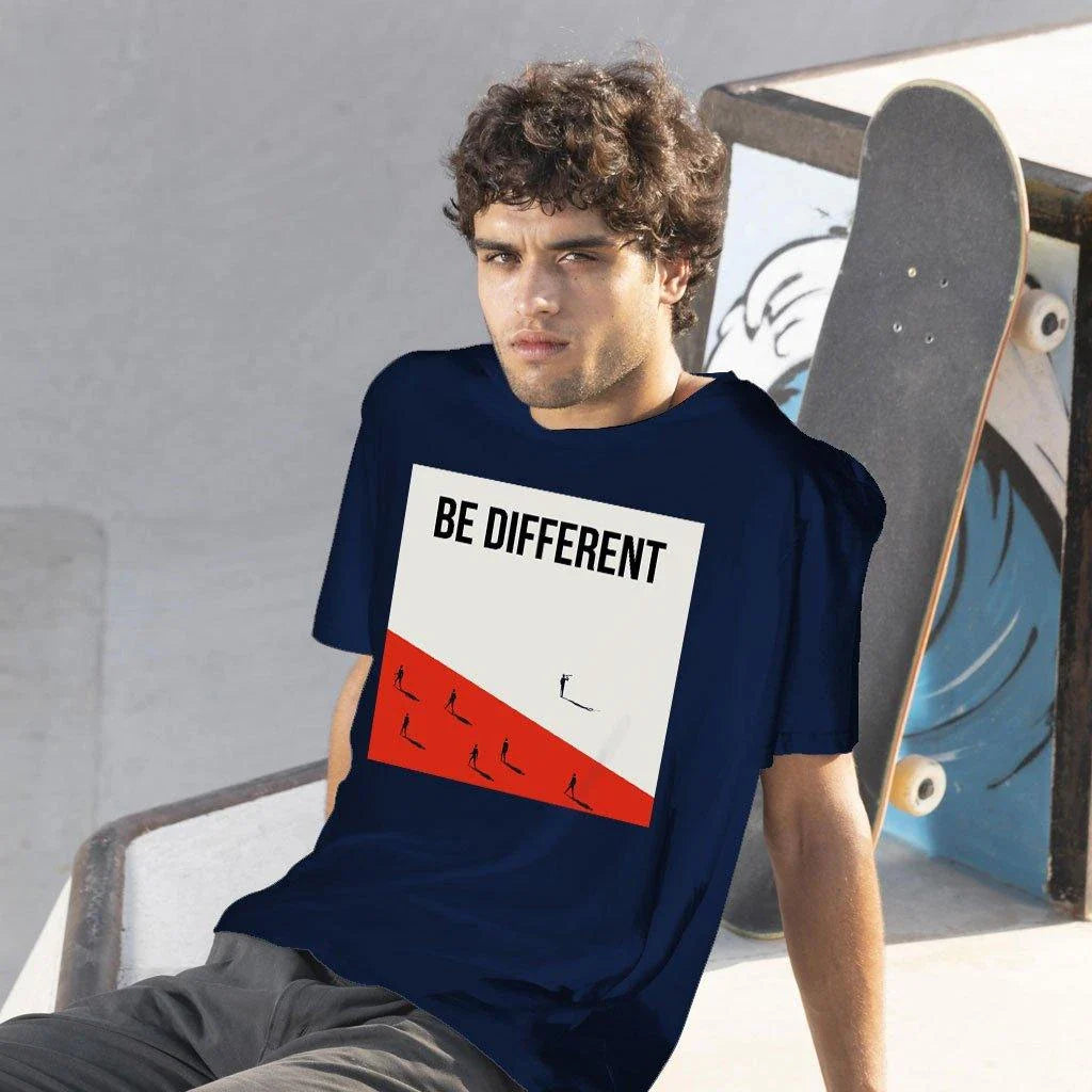 Distinctive and comfortable British t-shirt with 'Be Different' print, made from premium Airlume cotton in the USA