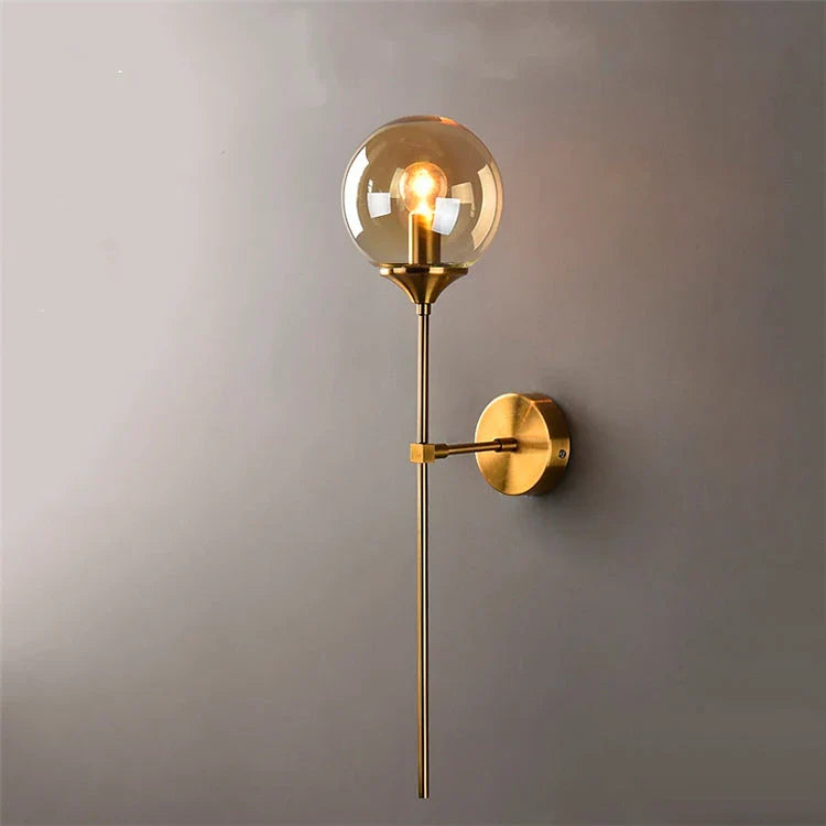 Elegant Nordic-inspired LED wall lamp with a sleek glass shade and sturdy iron body, providing warm and energy-efficient lighting for modern homes.