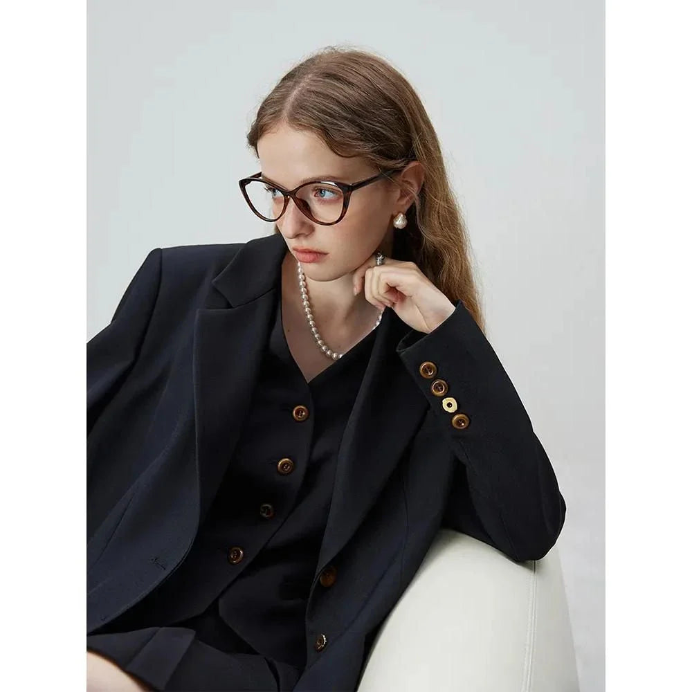 Elegant autumn casual suit set for contemporary women in chocolate brown color