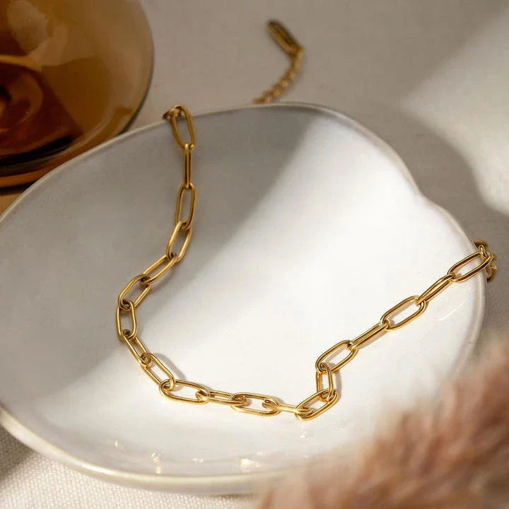 Exquisite 18K gold plated stainless steel anklet with minimalist paper clip chain design