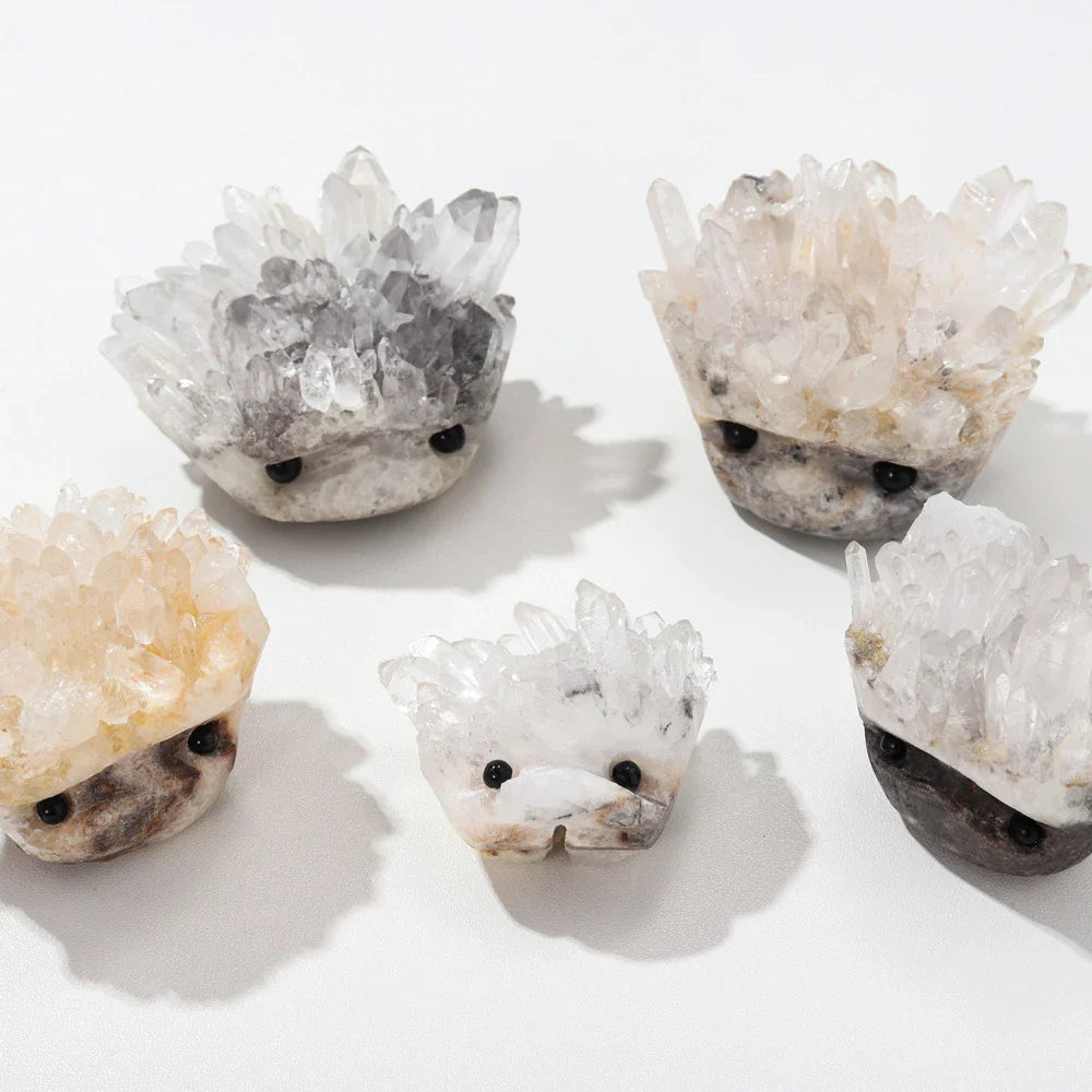 Natural White Cluster Gem Hedgehog Crystal Ornament - Premium White Crystal with Polished Finish