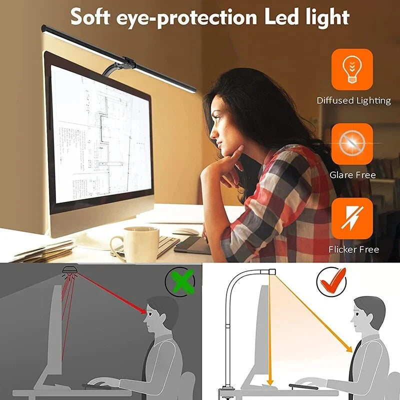 Premium 24W LED desk lamp with adjustable brightness, colour temperature, and flexible positioning for enhanced workspace productivity and comfort
