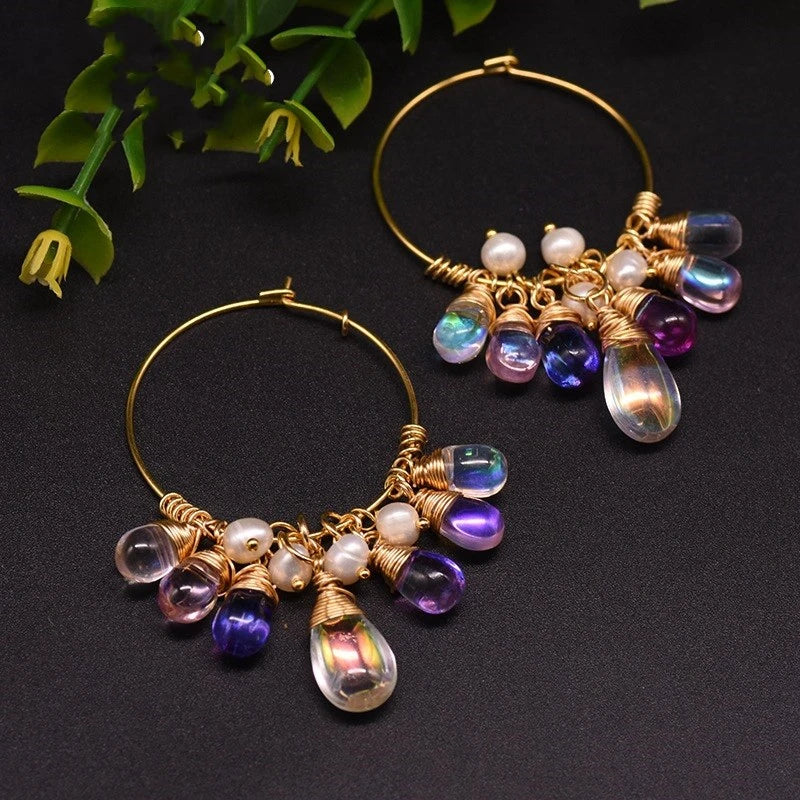 Elegant sterling silver and Czech crystal earrings with natural freshwater pearls
