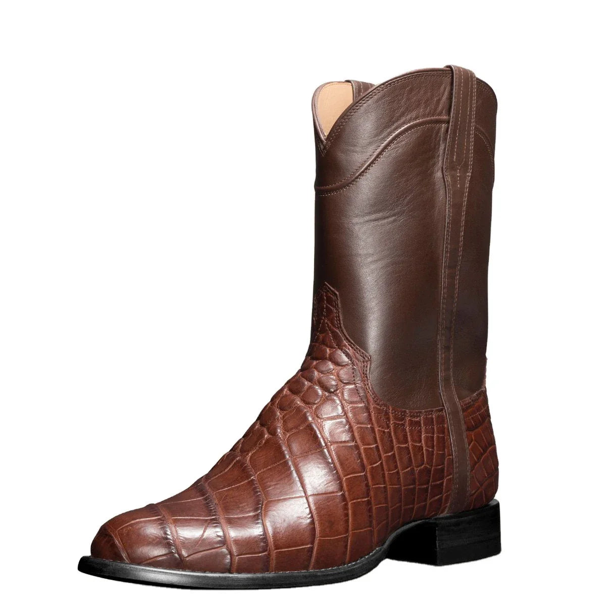 Premium black leather cowboy boots with EVA insole and durable PU outer material for men