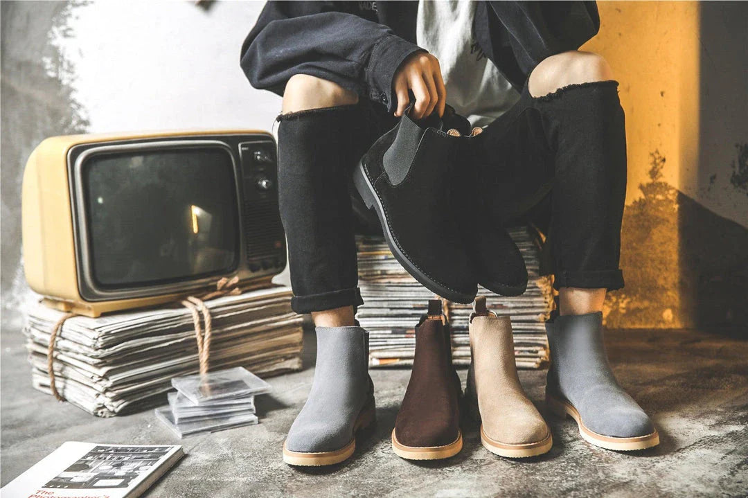 Stylish British-crafted Martin boots with a microfibre upper, pointed toe, and rubber sole for superior comfort and stability.