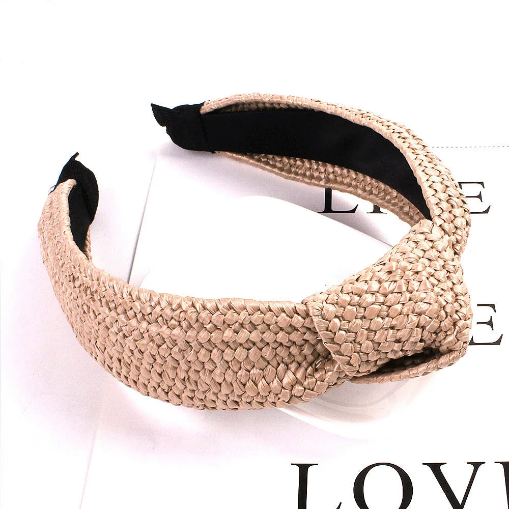 Fashionable solid colour knotted headbands for women, made from high-quality hemp and rubber materials for comfort and style.