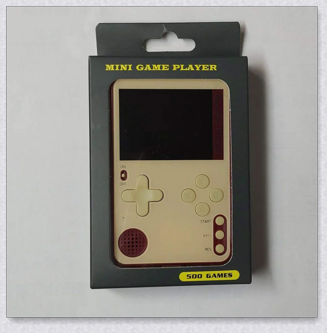 Tinytendo mini gaming console with 500 built-in retro games, compact and portable design, vibrant display, and long-lasting battery life.