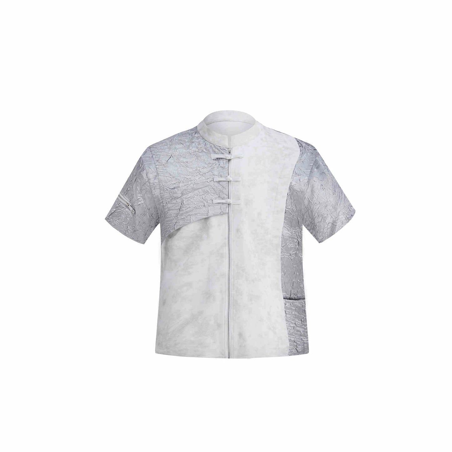Buckle Design Sense Padded Shoulder Short Sleeve Loose T-shirt in black and white colours