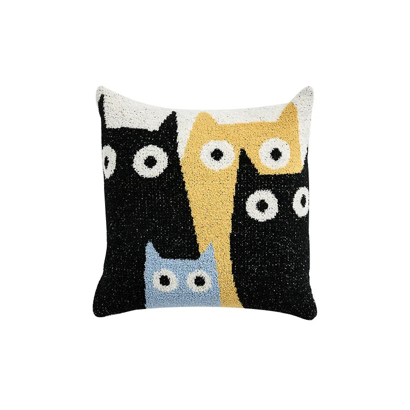 A cosy cushion cover with a charming crescent moon cat design, made from soft plush fabric for a luxurious home decor accent.