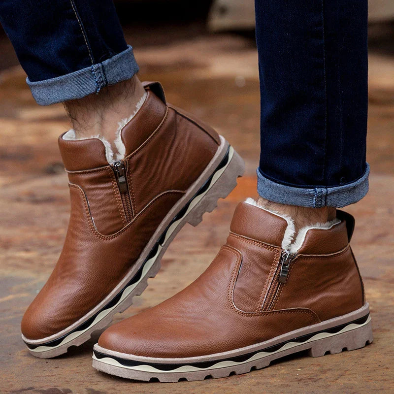 Stylish men's casual Martin boots in black and brown, featuring a timeless British-inspired design with a durable rubber sole and soft, supple artificial PU upper.