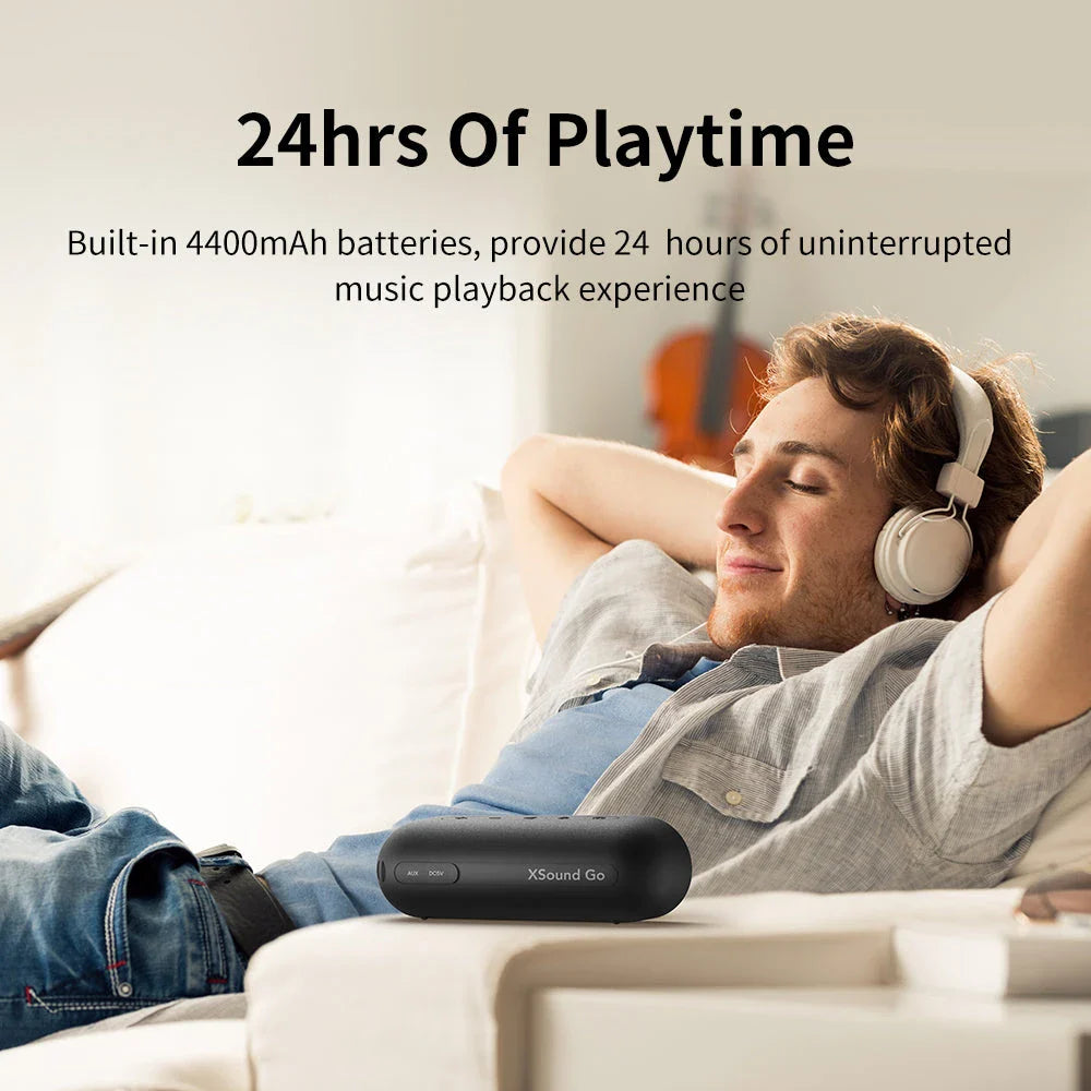 Robust portable Bluetooth speaker with 24-hour playtime, IPX7 waterproof protection, and enhanced bass for superior audio experience