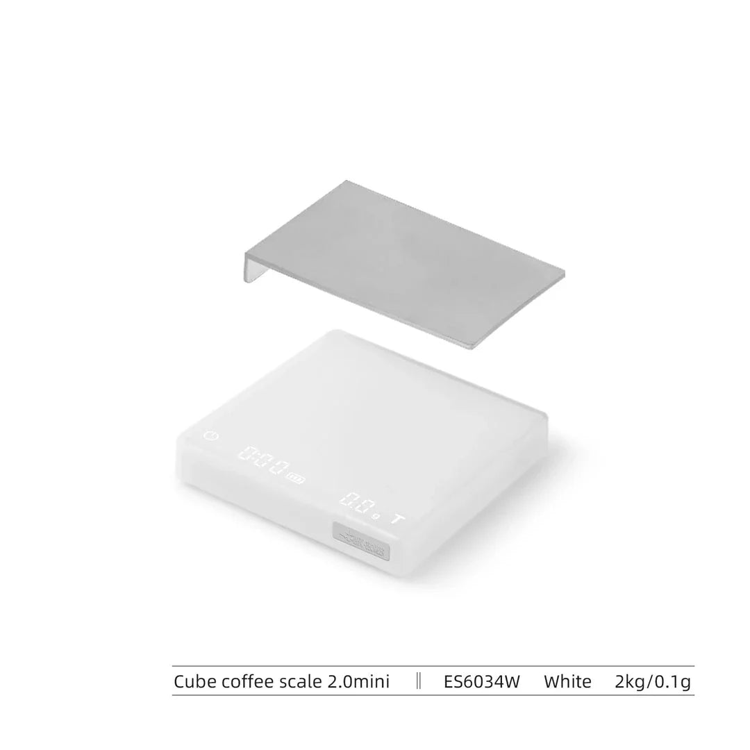 Precision Digital Coffee Scale with sleek white design and accurate 0.1g measurements for perfect coffee brewing