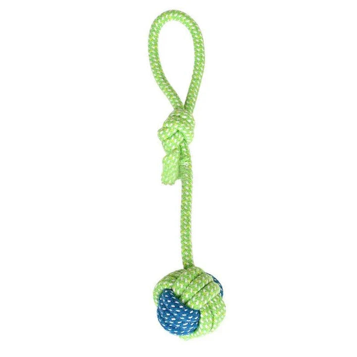 Robust cotton bone-shaped braided toy for dogs, designed to withstand chewing and promote dental health