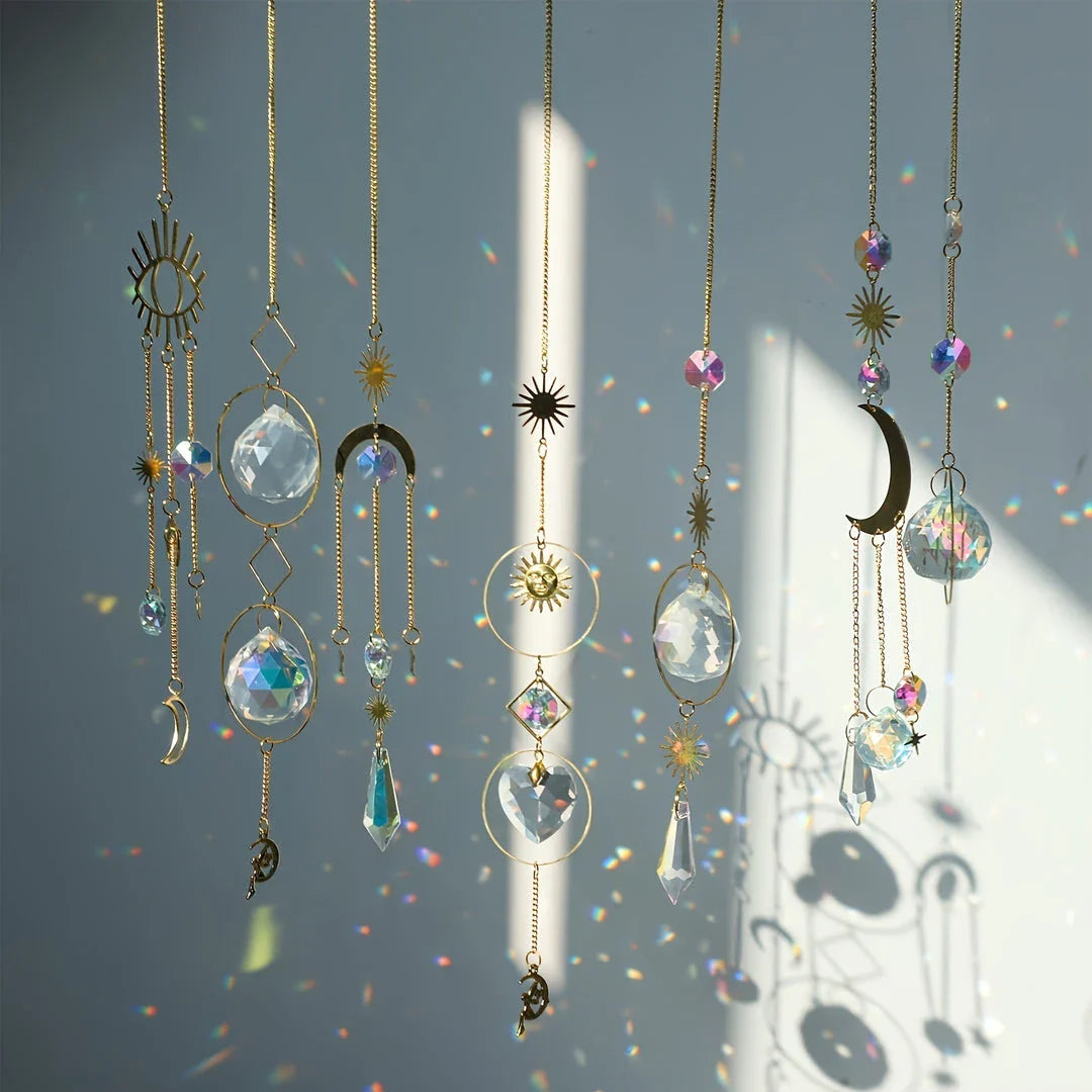 Radiant Crystal Sun Catcher with captivating light display, elevating home decor with nature-inspired elegance