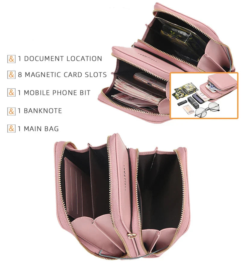 Stylish crossbody bag for women with multiple interior pockets and a dedicated mobile phone compartment