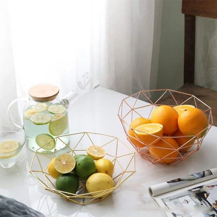 Elegant wrought iron storage basket with intricate design, perfect for home decor and versatile storage solutions