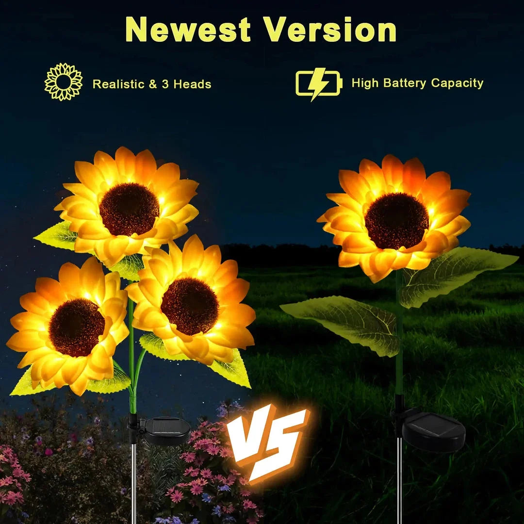 Solar-powered sunflower garden lights with realistic petals, leaves, and buds for elegant outdoor decor