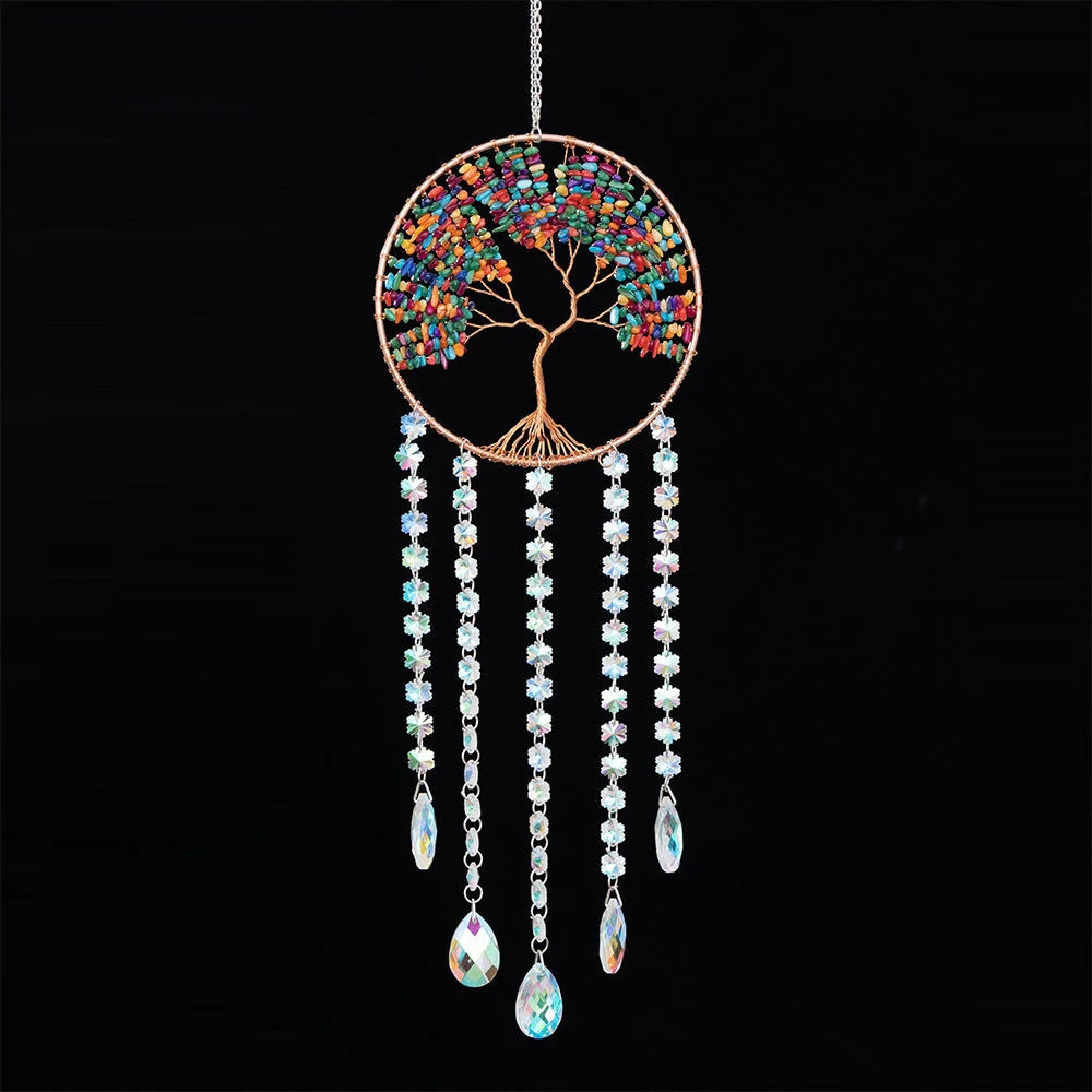Mesmerising Moon Agate Crystal Pendant Dream Catcher with a stunning array of colourful agate crystals