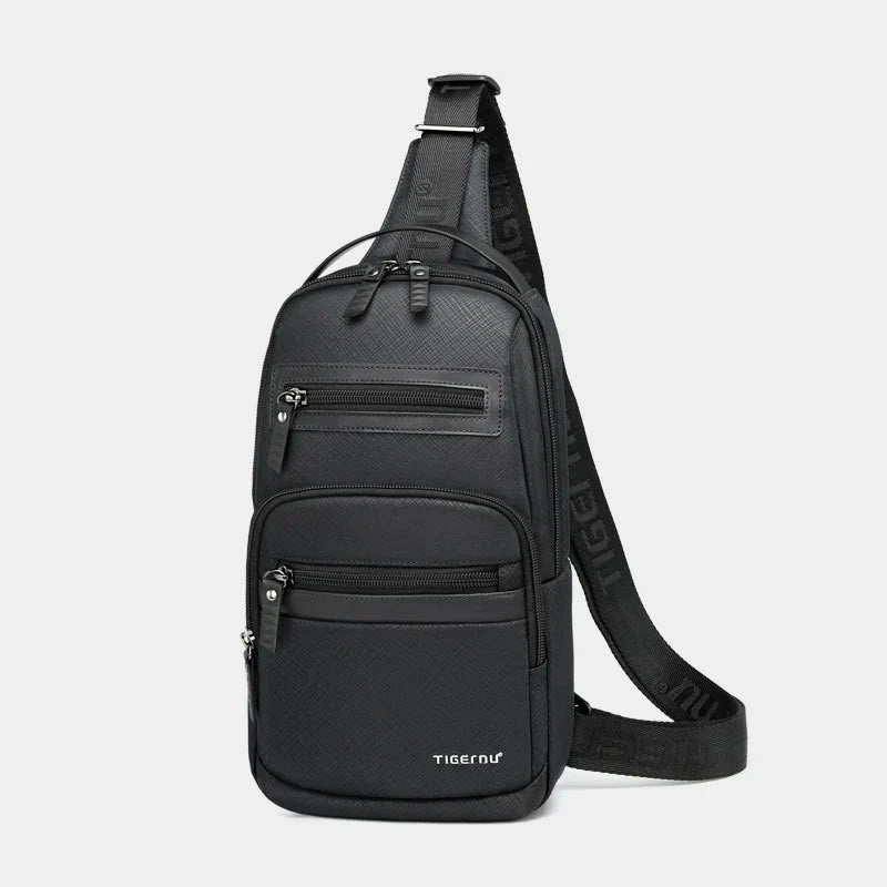 Premium waterproof men's chest bag in dark blue colour, featuring a sleek and sophisticated design with a spacious main compartment and secure zipper closure.