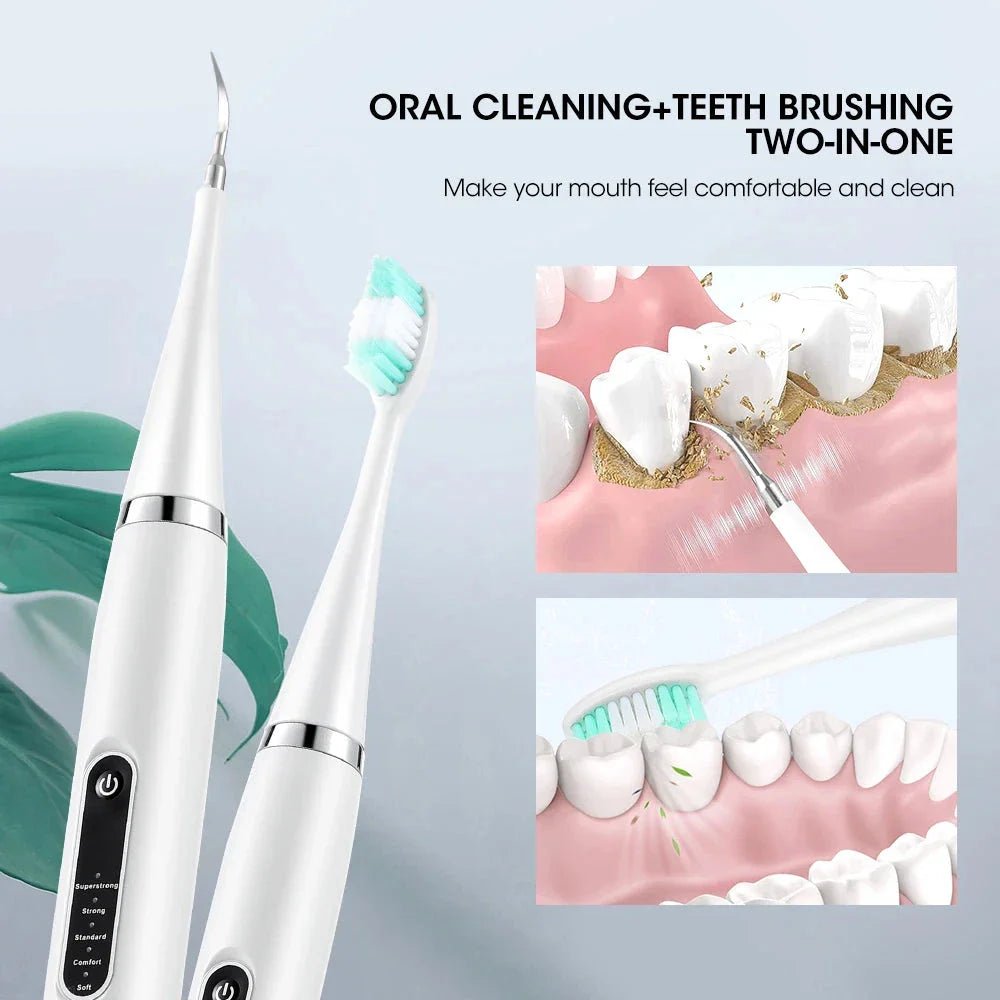 The Powerful Electric Sonic Dental Scaler & Toothbrush with 8 interchangeable brush heads for deep cleaning and whitening your teeth