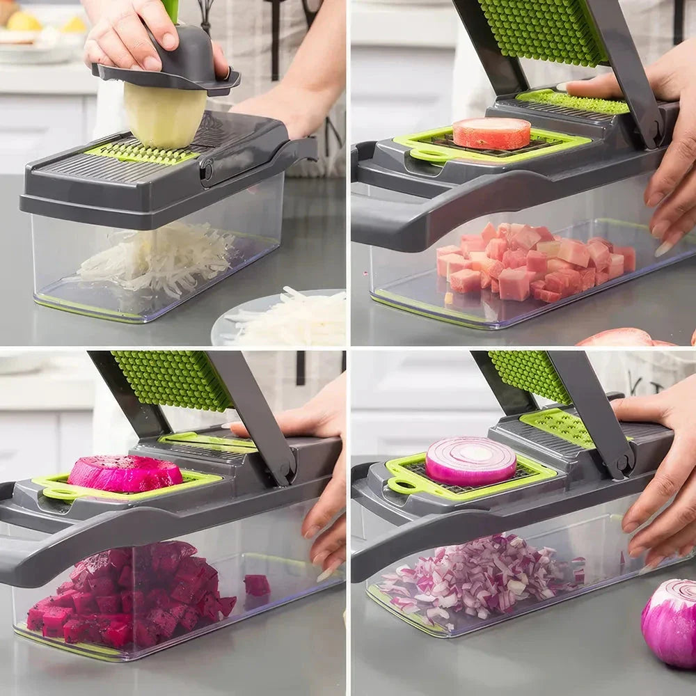 Trendha Multifunctional Vegetable Chopper with 14-in-1 functionality, durable construction, and easy cleanup