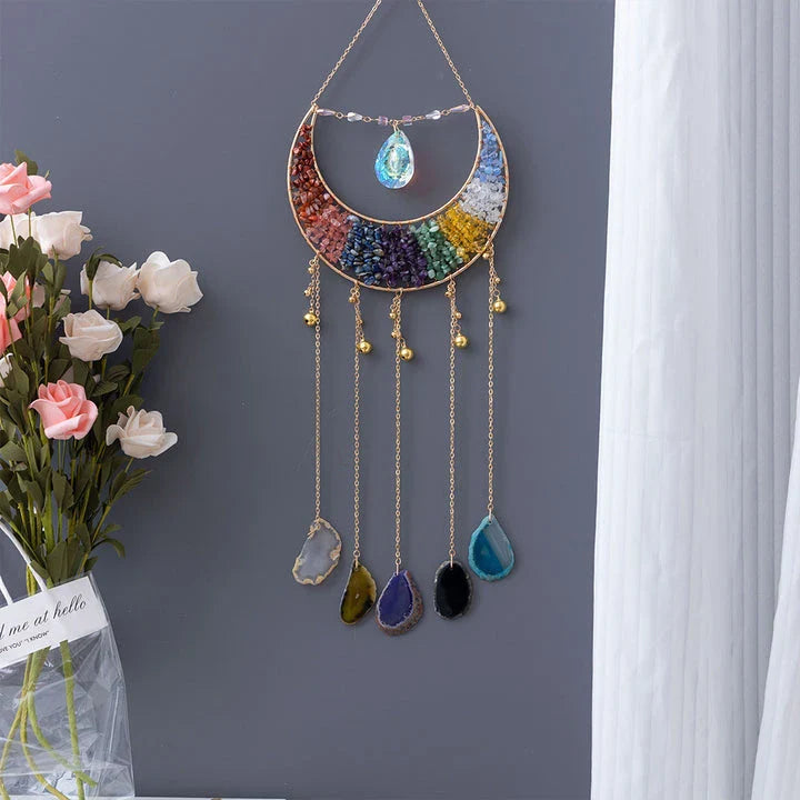 Mesmerising Moon Agate Crystal Pendant Dream Catcher with a stunning array of colourful agate crystals