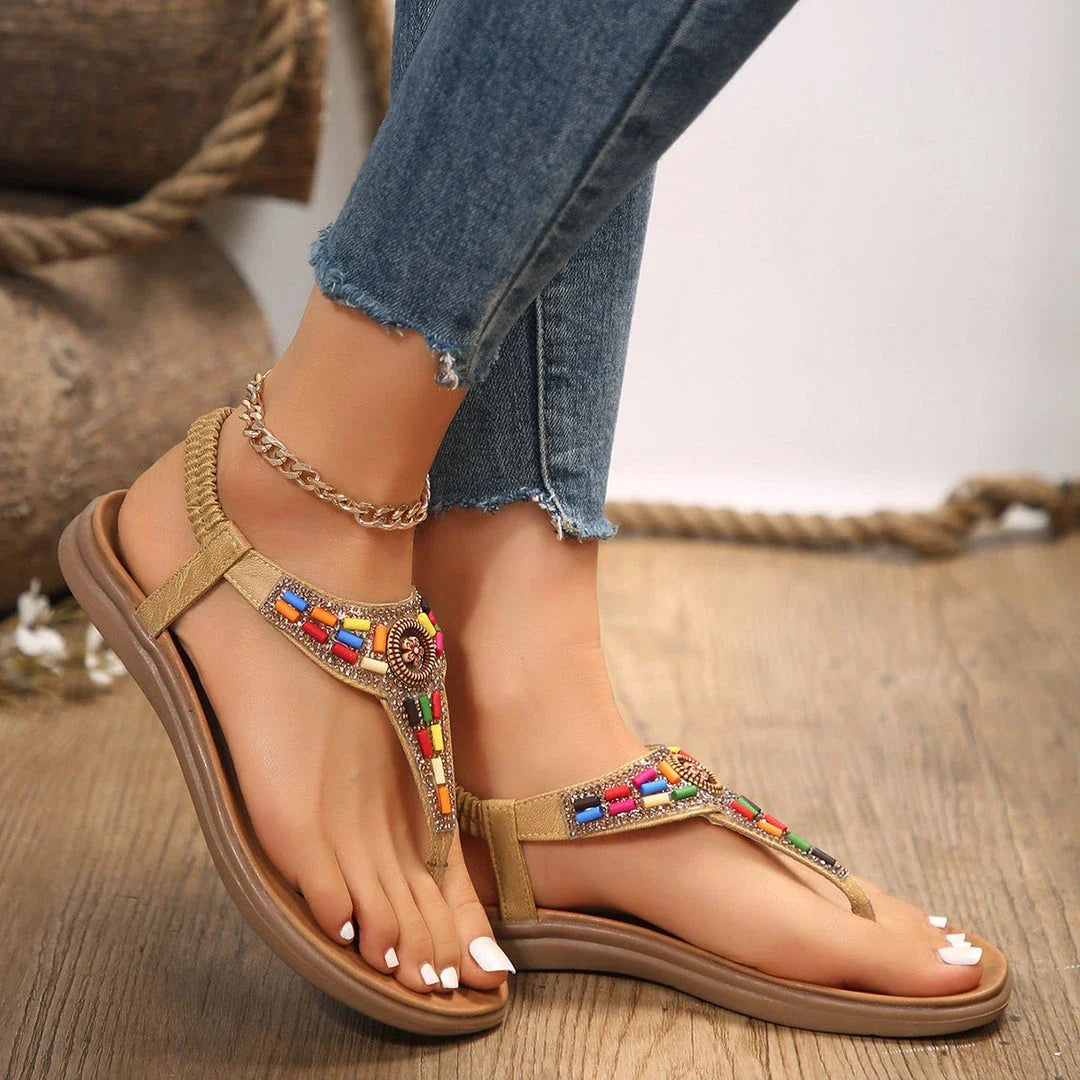 Elegant crystal-embellished bohemian-style sandals in a range of sizes, perfect for summer wear