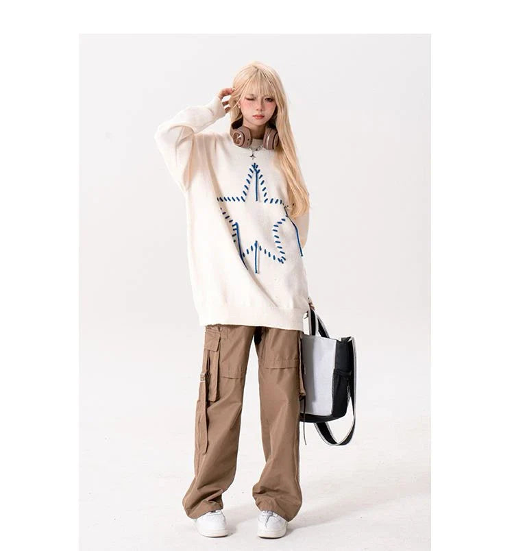 Cosy Autumn Knit Jumper with Stylish Star Design, Available in Sizes S-XL