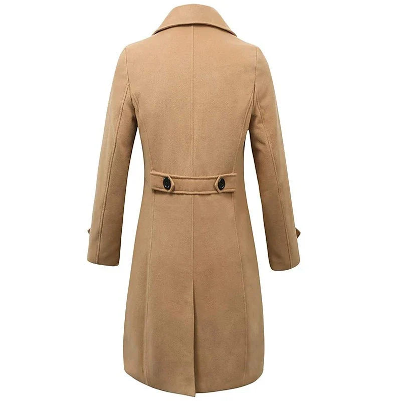 Premium double-breasted woollen men's coat in dark grey, perfect for British winters