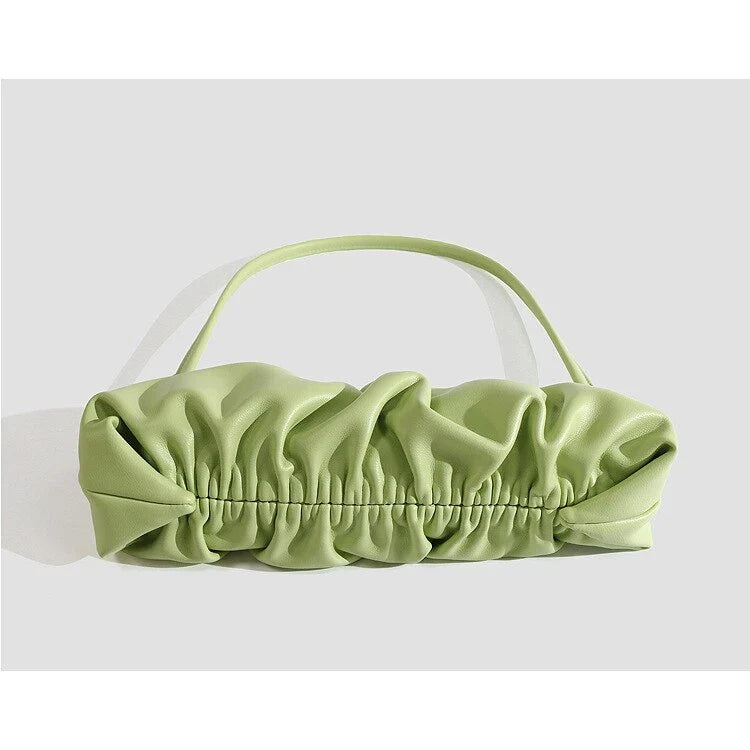 Pleated fashion one-shoulder diagonal handbag in various colours including white, yellow, green, black, and light blue