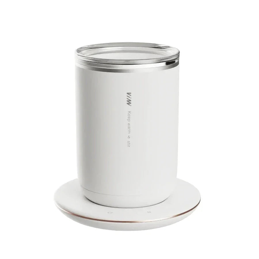 Premium 2-in-1 coffee warmer and automatic magnetic stirring mug with sleek black design and 300ml capacity