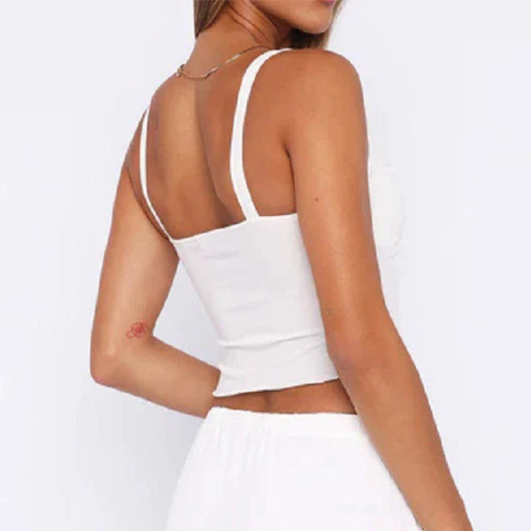 A versatile v-neck camisole top in a modern Y2K style, perfect for summer wear in the UK.