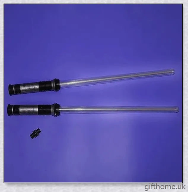 Premium dual-bladed lightsaber with sleek silver hilt, vibrant light modes, and sound effects for authentic Star Wars gameplay