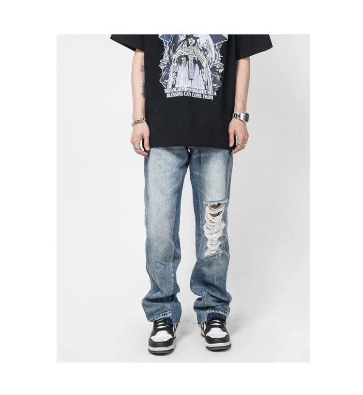 Premium British men's straight relaxed fit jeans in a vibrant blue colour