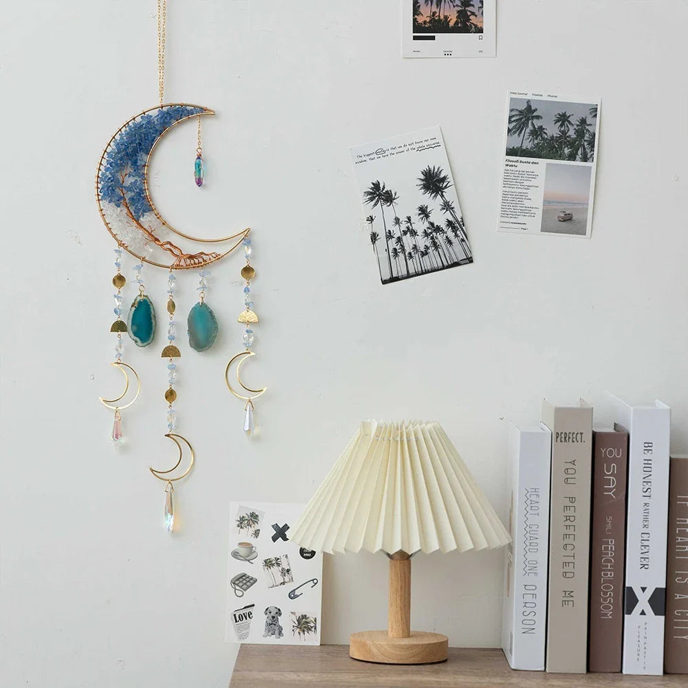 Mesmerising Moon Agate Crystal Pendant Dream Catcher with a stunning array of colourful agate crystals