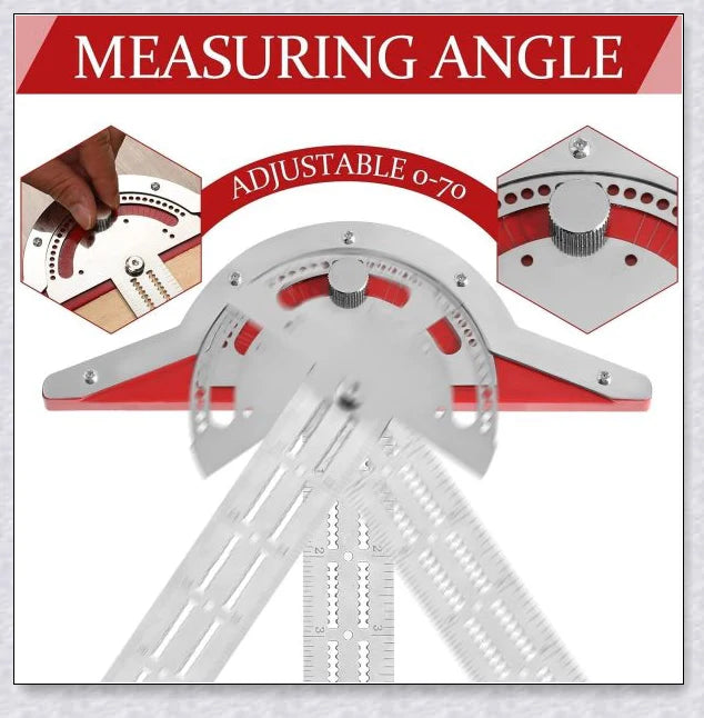 Precision Woodworkers Edge Ruler with adjustable angle, spring-loaded indexing system, and etched laser scale for accurate measurements in woodworking projects.