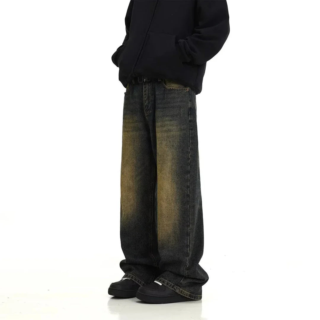 Premium retro blue vintage-inspired men's jeans with relaxed fit and sustainable cotton construction