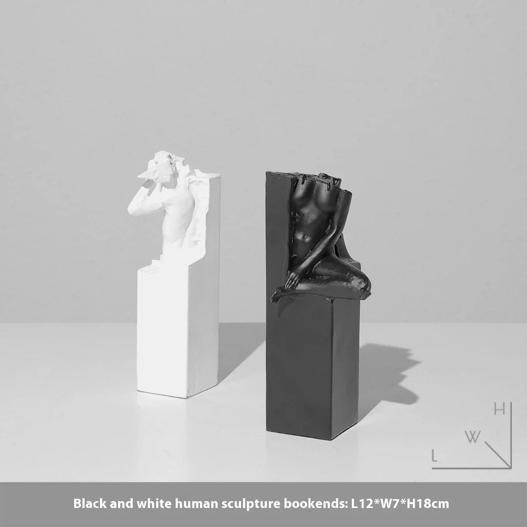 Elegant abstract sculpture in black and white, a minimalist desktop ornament that adds modern art decor to any space
