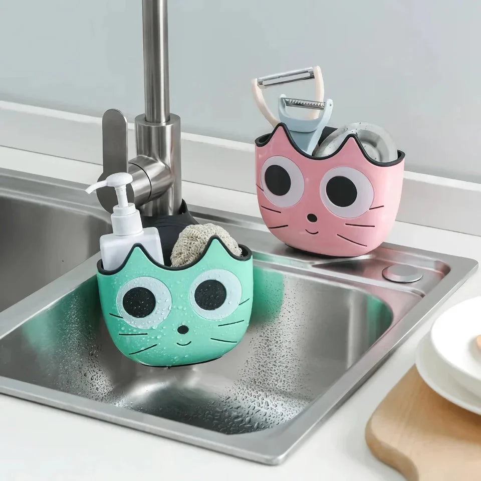 Creative Cartoon Cat Sink Drainage Bag - a charming and functional organiser for keeping your kitchen sink tidy and essentials within reach.