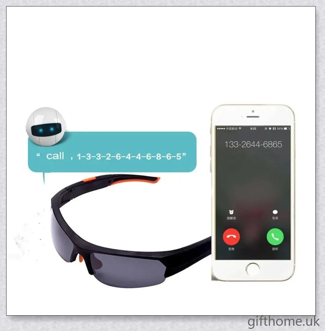 Premium smart camera glasses with HD video recording, built-in microphone and earbuds, and UV protection