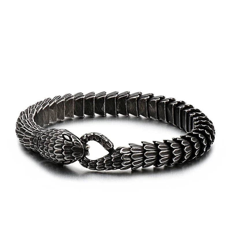 Elegant stainless steel snake bracelet in a sleek, polished black finish for men