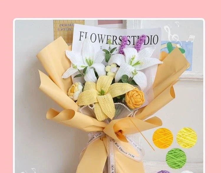 Handmade bridal bouquet in elegant crochet and weave with a soft, gentle pink hue