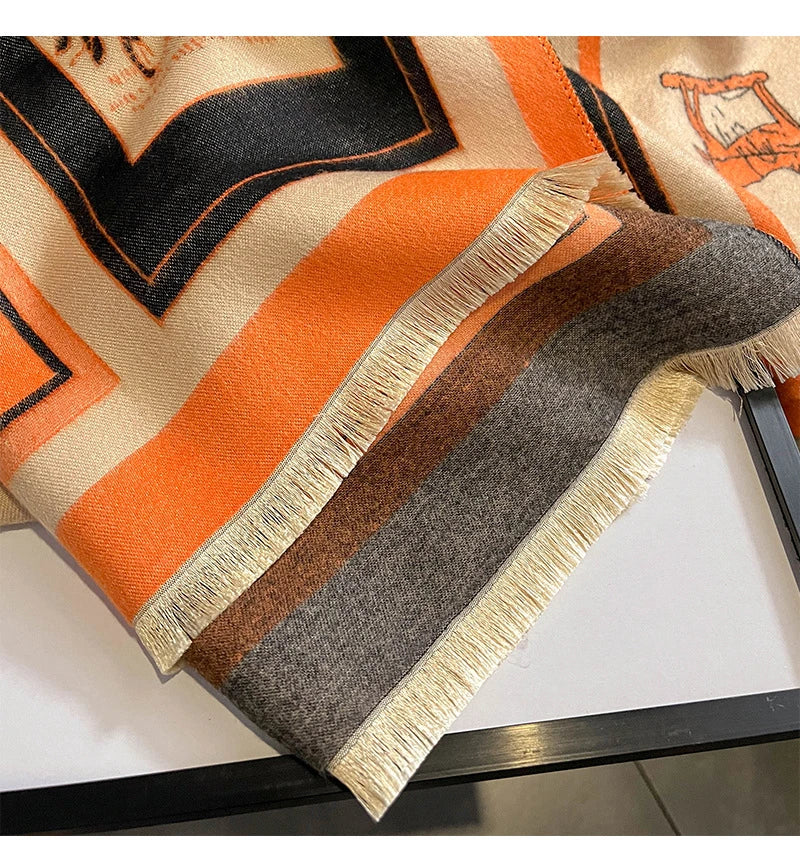 Luxurious artificial cashmere scarf in vibrant colours, perfect for keeping warm or cool with its dual-use design.