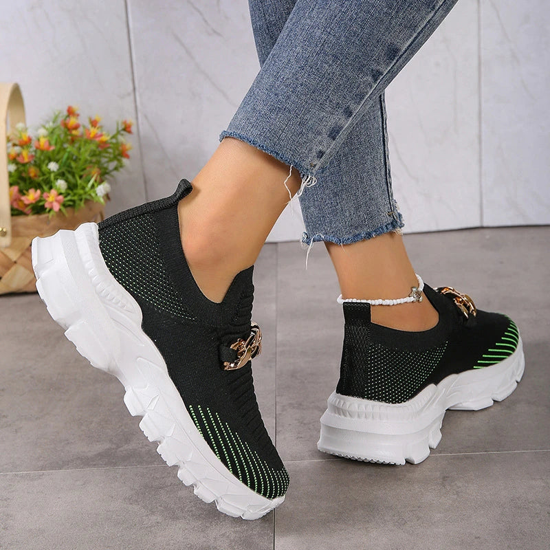 Stylish mesh trainers for women with a breathable, comfortable design and chunky muffin heel