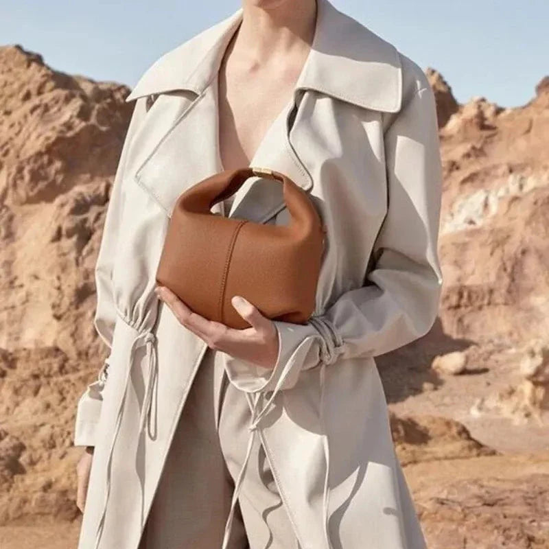 Elegant and Versatile Leather Dumpling-Shaped Tote Bag in White Colour