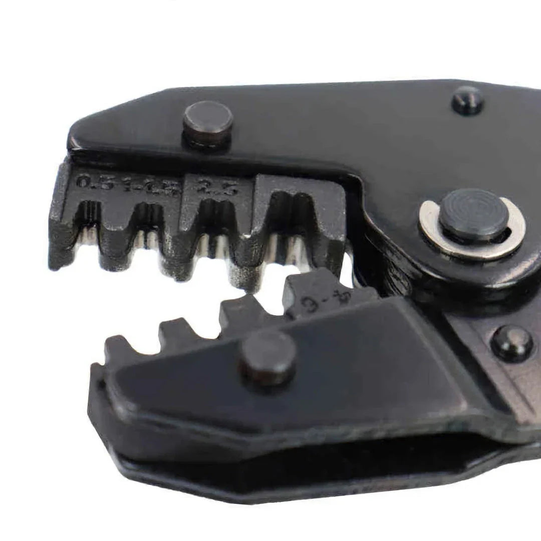 Premium crimping pliers with European-style handles and carbon steel construction for precise, professional-grade terminal crimping